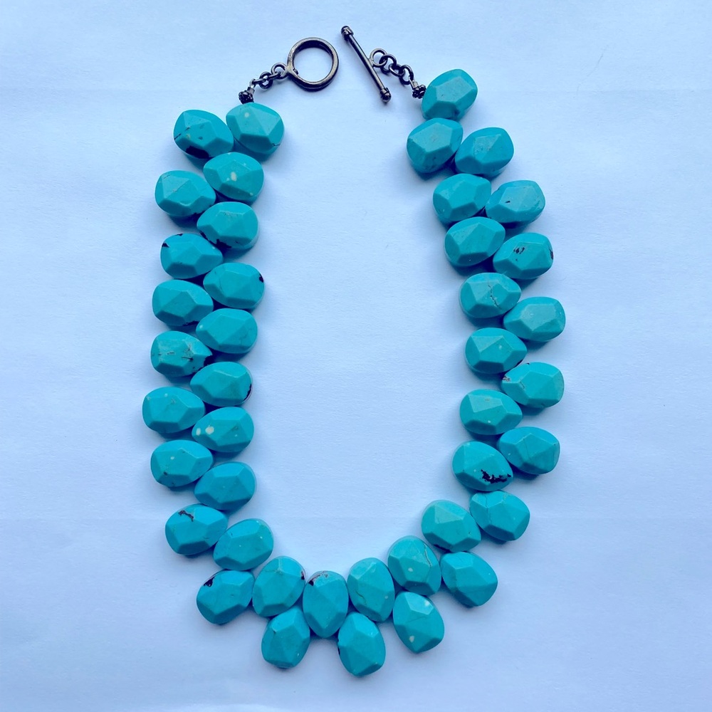 Turquoise 15” necklace with sterling silver toggle and finishings
